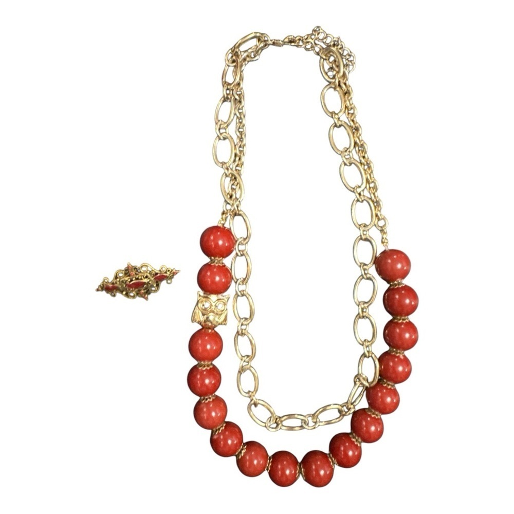 Source Unknown Red and Silver Necklace with Double-Strand Design - Picture 4 of 5
